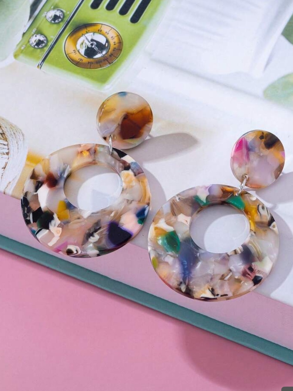 Multicolor Resin Hoop Drop Earrings